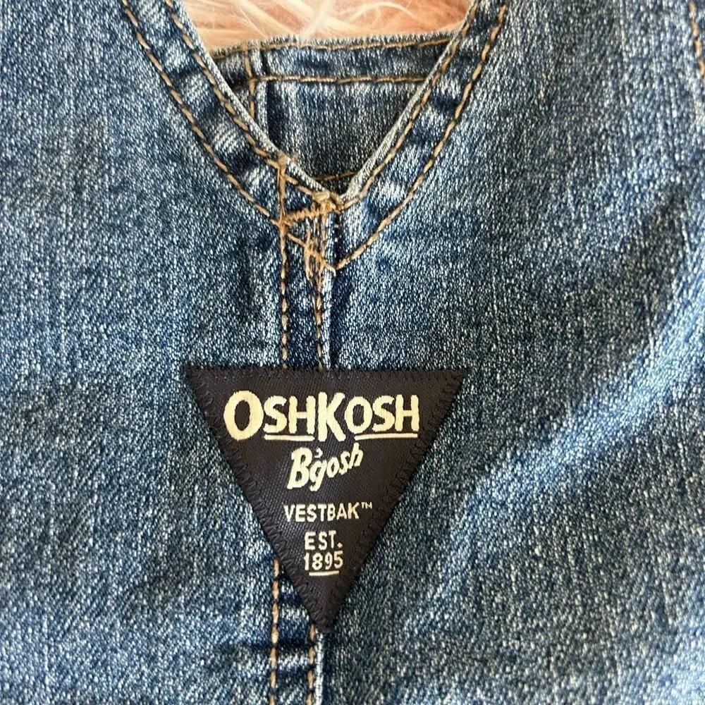 Oshkosh B’gosh Blue Jean Denim Vestbak Stripe Strap Overalls Baby‎ Sz 18 Mo